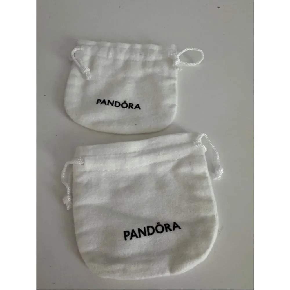 Pandora White Gift Bag with Two White Velvet Drawstring Pouches EUC